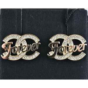 Chanel 21S Gold Crystal Forever CC Logo Large Dangle Statement Stud Earrings